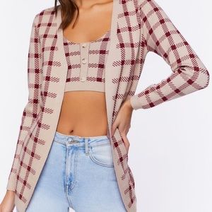 Plaid Cropped Cami & Cardigan Sweater Set
